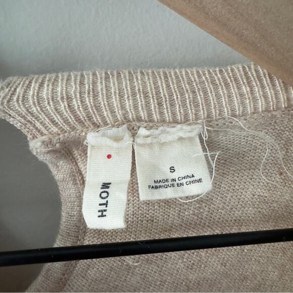 Anthropologie Moth Ruffle Beige tight Knit Sweater long sleeve crew neck keyhole - Picture 7 of 8